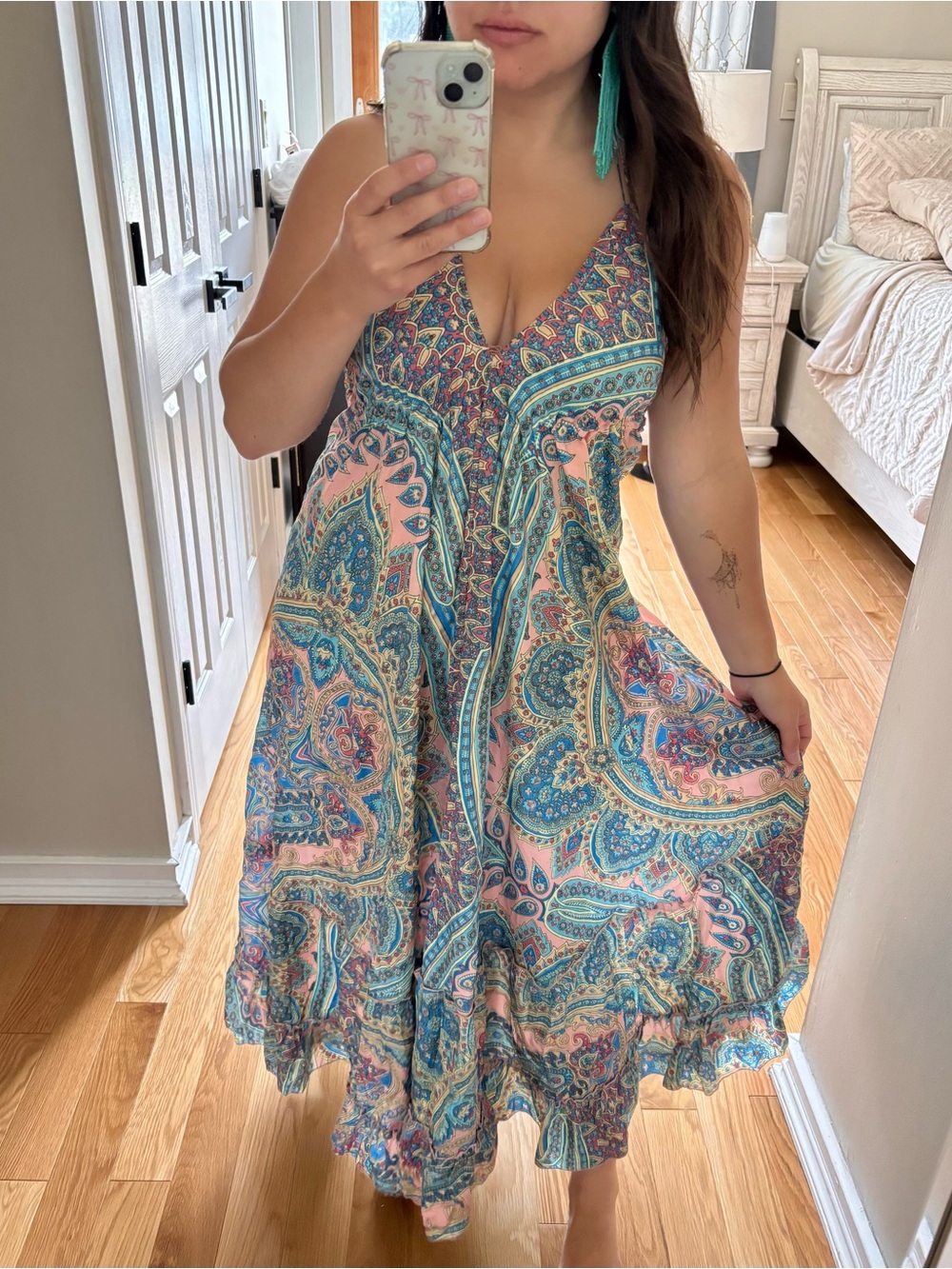 One size silk boho maxi dress